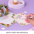 Load image into Gallery viewer, 90th birthday pop up card for her - floral theme with butterflies, birds and flowers - image of notecard which is on the back of the card and gives a space to write a message to the recipient
