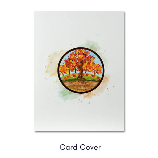 Autumn Leaves Pop Up Card perfect for nature lovers who don't a big gift. Close up image of the card front cover
