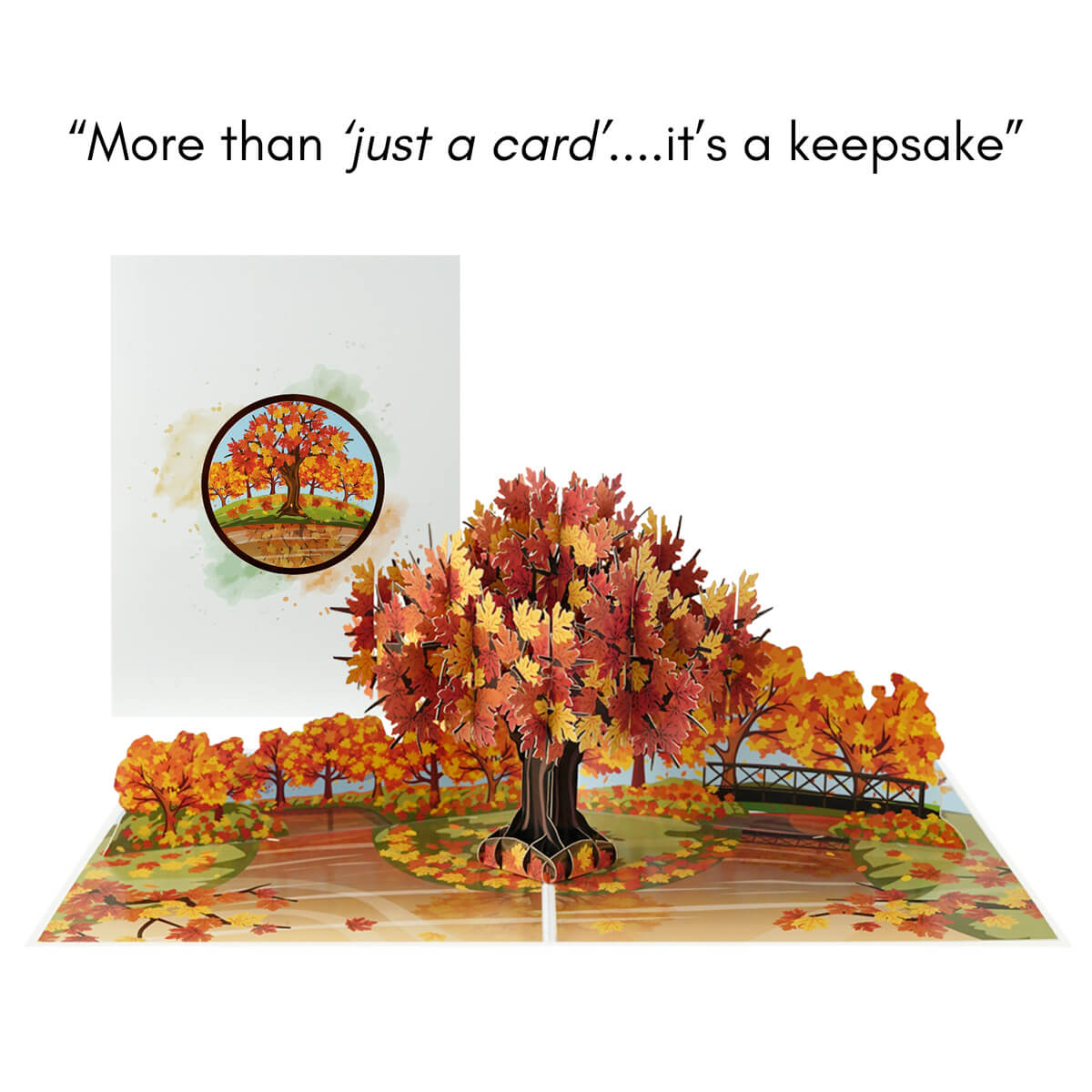 Autumn Leaves Pop Up Card perfect for nature lovers or those with birthdays in autumn months. Close up image of the card open and the card front cover