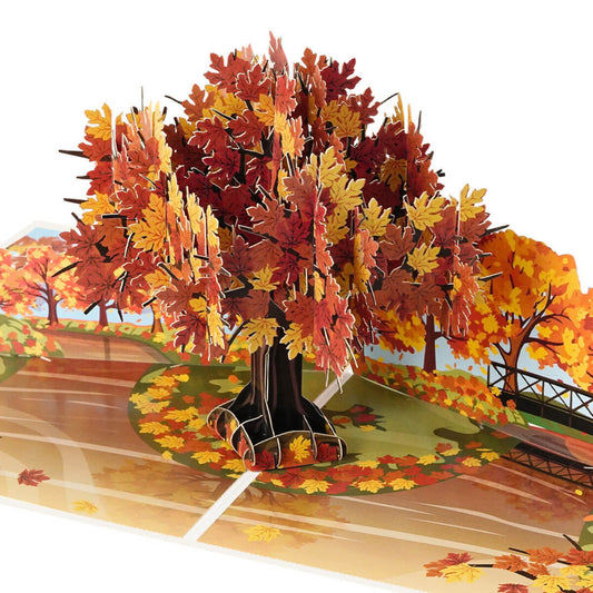 Autumn Leaves Pop Up Card perfect for nature lovers or those with birthdays in autumn months. Close up image of the card open