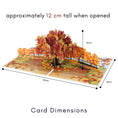Load image into Gallery viewer, Autumn leaves pop up card image of dimensions which is 30cm x 20cm x 12cm when open
