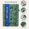 Load image into Gallery viewer, Eucalyptus Green A5 notebook for cat lovers featuring an inner pocket, pen holder, ribbon bookmark and an elastic closure band.

