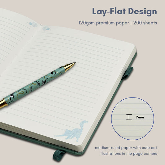 Battersea A5 lined notebook for cat lovers with flat lay binding and 120gsm premium paper, 200 pages