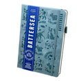 Load image into Gallery viewer, A light blue A5 notebook with a blue strap closure featuring dog illustrations and text for dog lovers.
