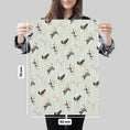 Load image into Gallery viewer, Battersea Cats Birthday Gift Wrap Pack of 4 sheets, 2 patterns for Cat Lovers - Charity gift wrapping paper - image showing dimensions of each sheet which is 50cm x 70cm on 100gsm silk FSC paper
