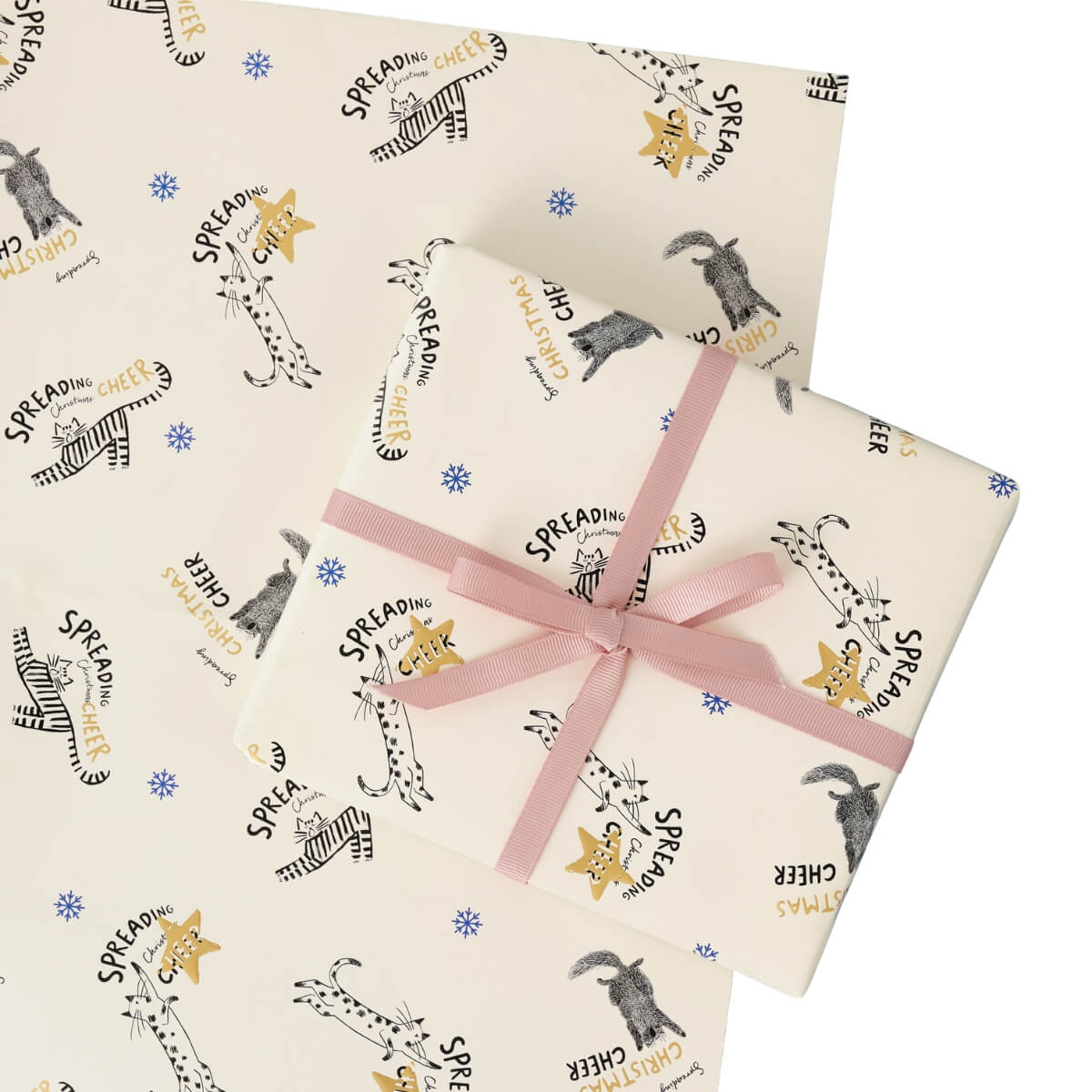 Battersea Cats Christmas Gift Wrap Pack of 4 sheets and 2 designs - Cream and Gold
