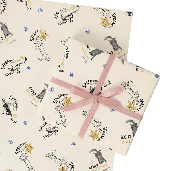 Battersea Cats Christmas Gift Wrap Pack of 4 sheets and 2 designs - Cream and Gold