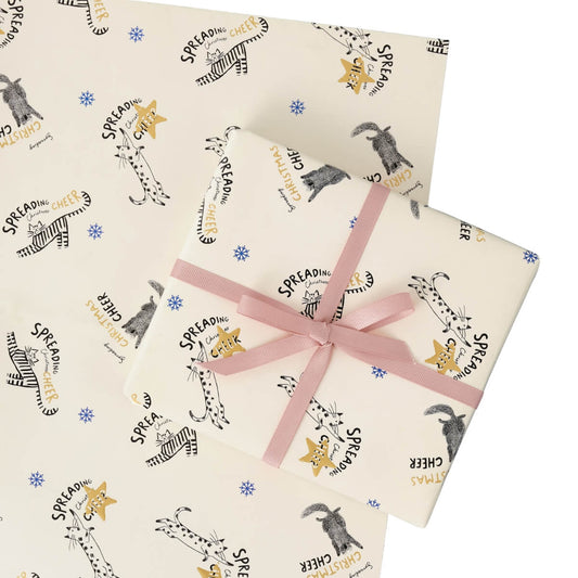 Battersea Cats Christmas Gift Wrap Pack of 4 sheets and 2 designs - Cream and Gold