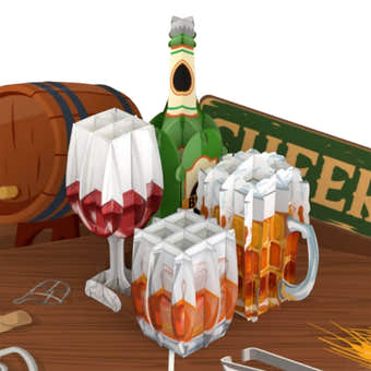 Beer and Whiskey Pop Up Card for Birthdays Card for Him - Close Up Image of the pop up card