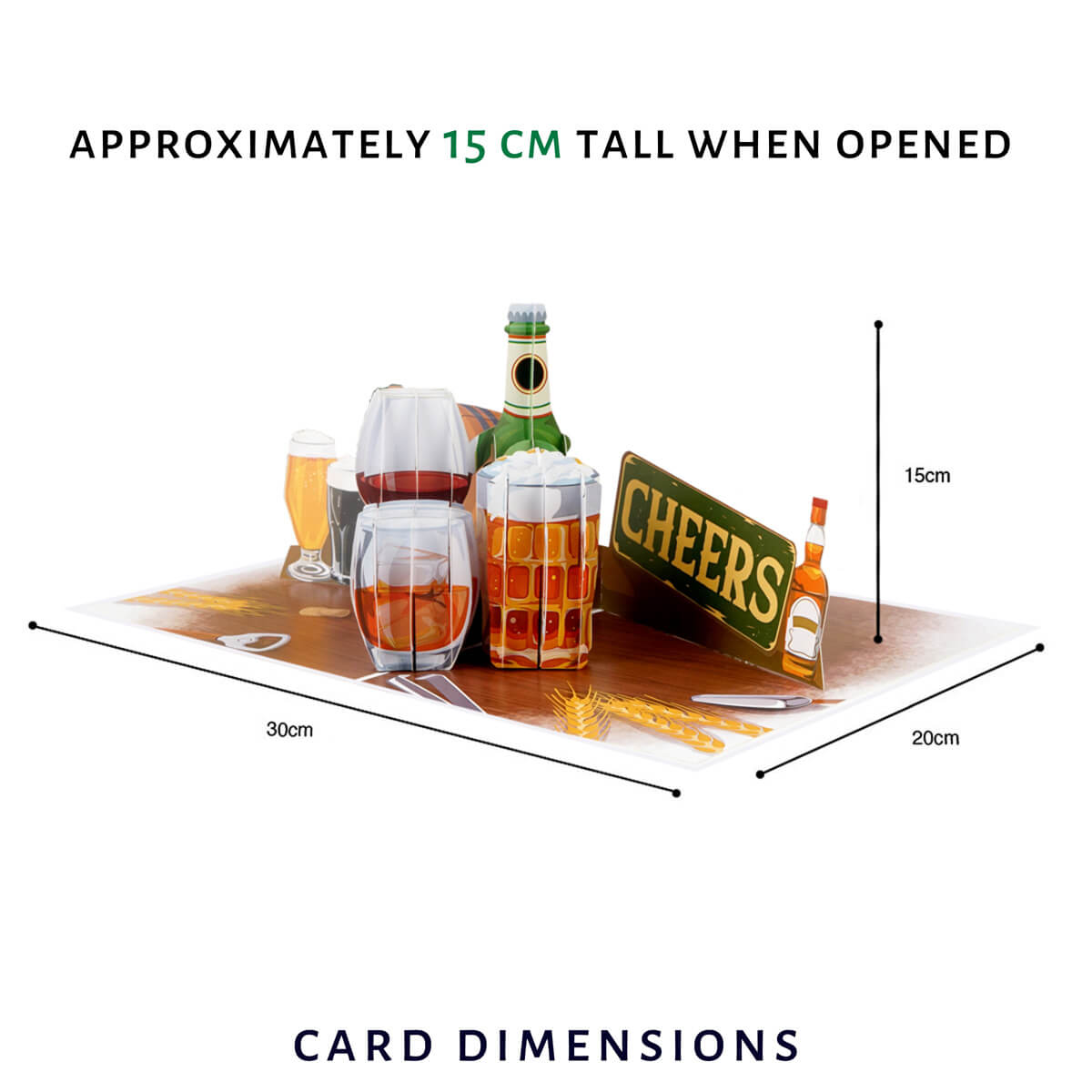 Beer and Whiskey Pop Up Card dimensions