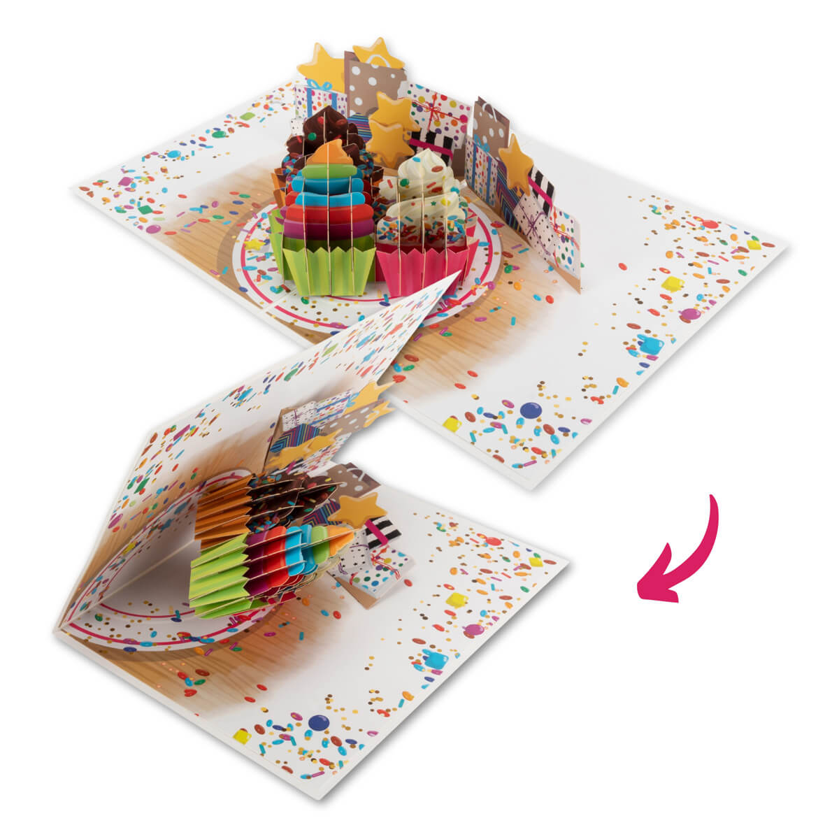 Birthday Cupcakes Pop Up Card by Cardology for Her, Him and Kids - closing image