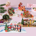 Load image into Gallery viewer, Collage of Christmas-themed pop up cards including penguins, teddy bears, and santa with reindeers.  
