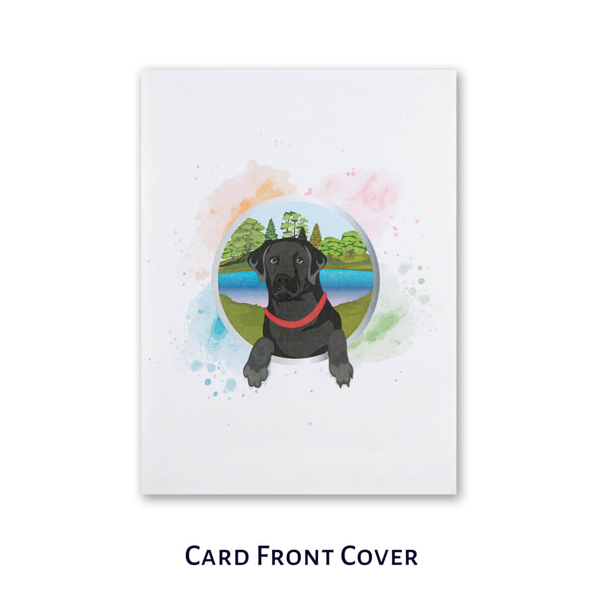 Cardology Black Labrador Pop Up Card - image of card front cover which is white with a black labrador graphic in the center