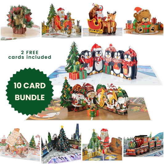 Cardology Christmas Pop Up Cards - Multi 10 Pack Bundle including 2 cards for FREE