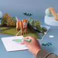 Load image into Gallery viewer, Cardology Golden Retriever Pop Up Card - lifestyle image of golden retriever 3D card open
