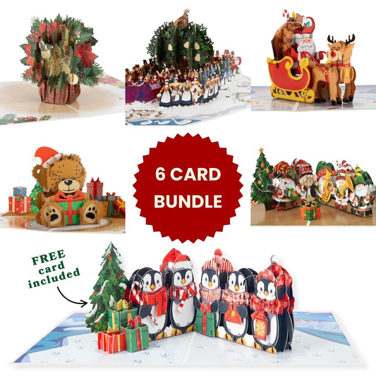 Collage of Christmas-themed pop-up cards included in the 6 Card Bundle by Cardology