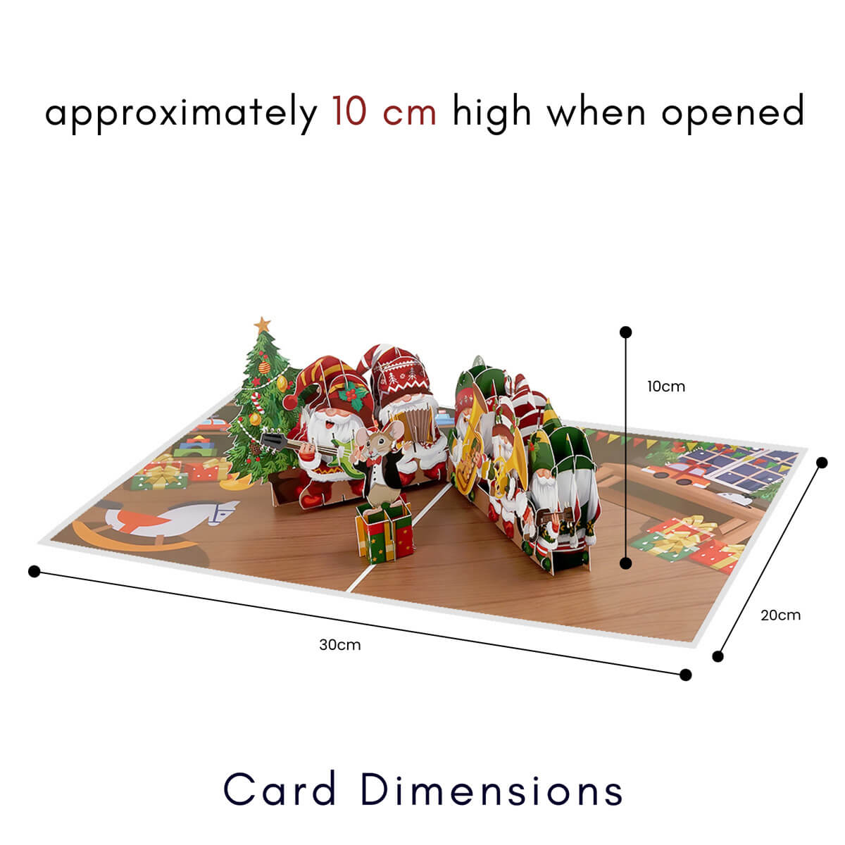Christmas Gnomes Pop Up Card - Nordic Gonks 3D Christmas Card by Cardology - dimensions