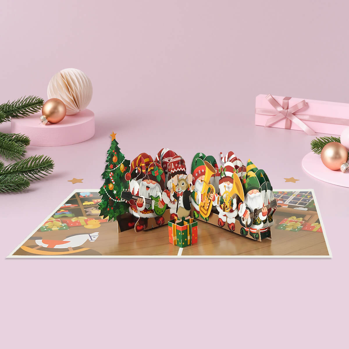 Christmas Gnomes Pop Up Card - Nordic Gonks 3D Christmas Card by Cardology - lifestyle image