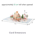 Load image into Gallery viewer, Gingerbread House Christmas 3D card showing dimensions of the card open which is 30cm (l) x 20cm (w) x12cm (h)
