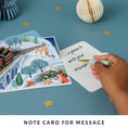 Load image into Gallery viewer, Christmas Train Pop Up Card by Cardology - image of the slide out notecard which gives a space to write a personal message without disrupting the aesthetic of the pop up card
