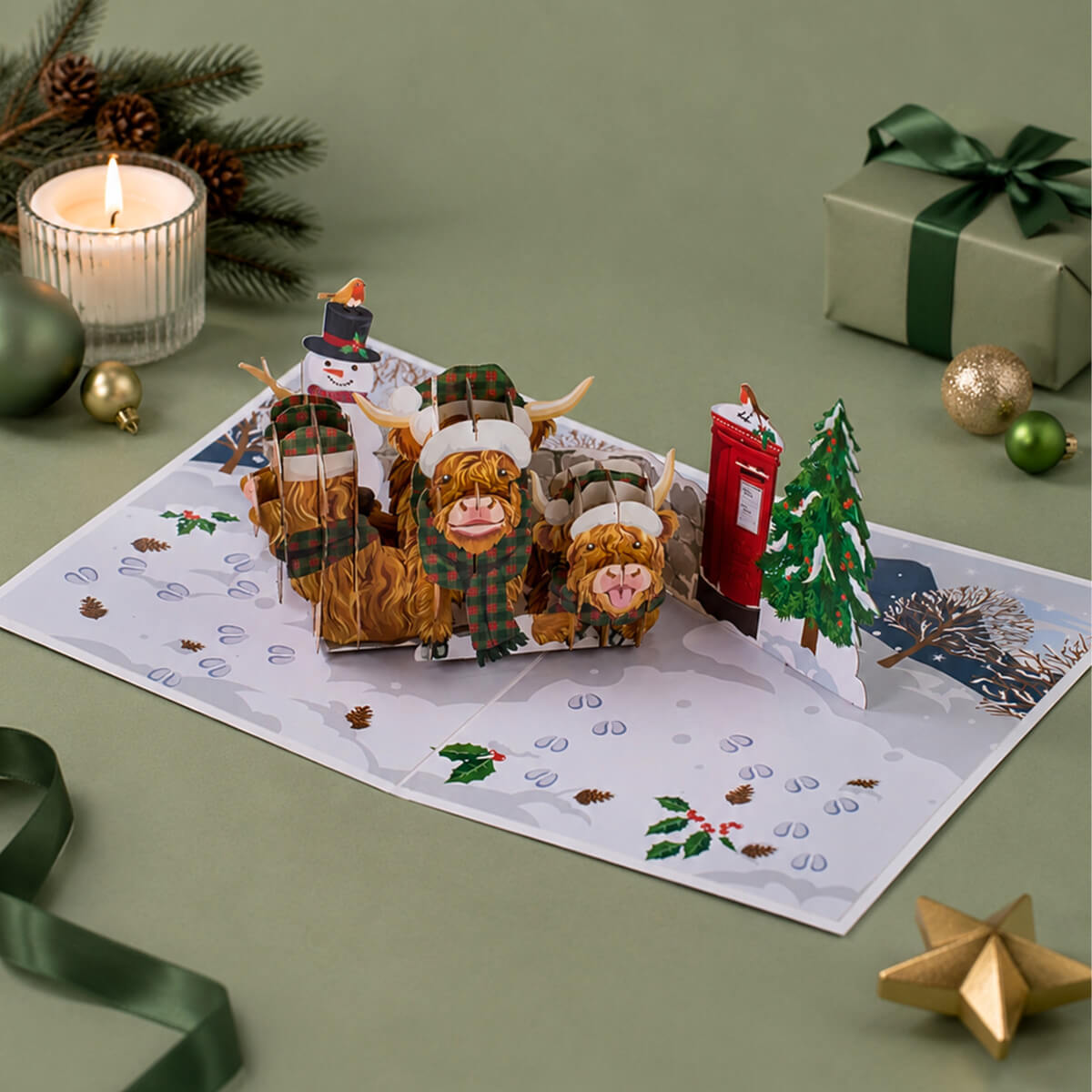 Christmas Highland Cow Pop Up Card