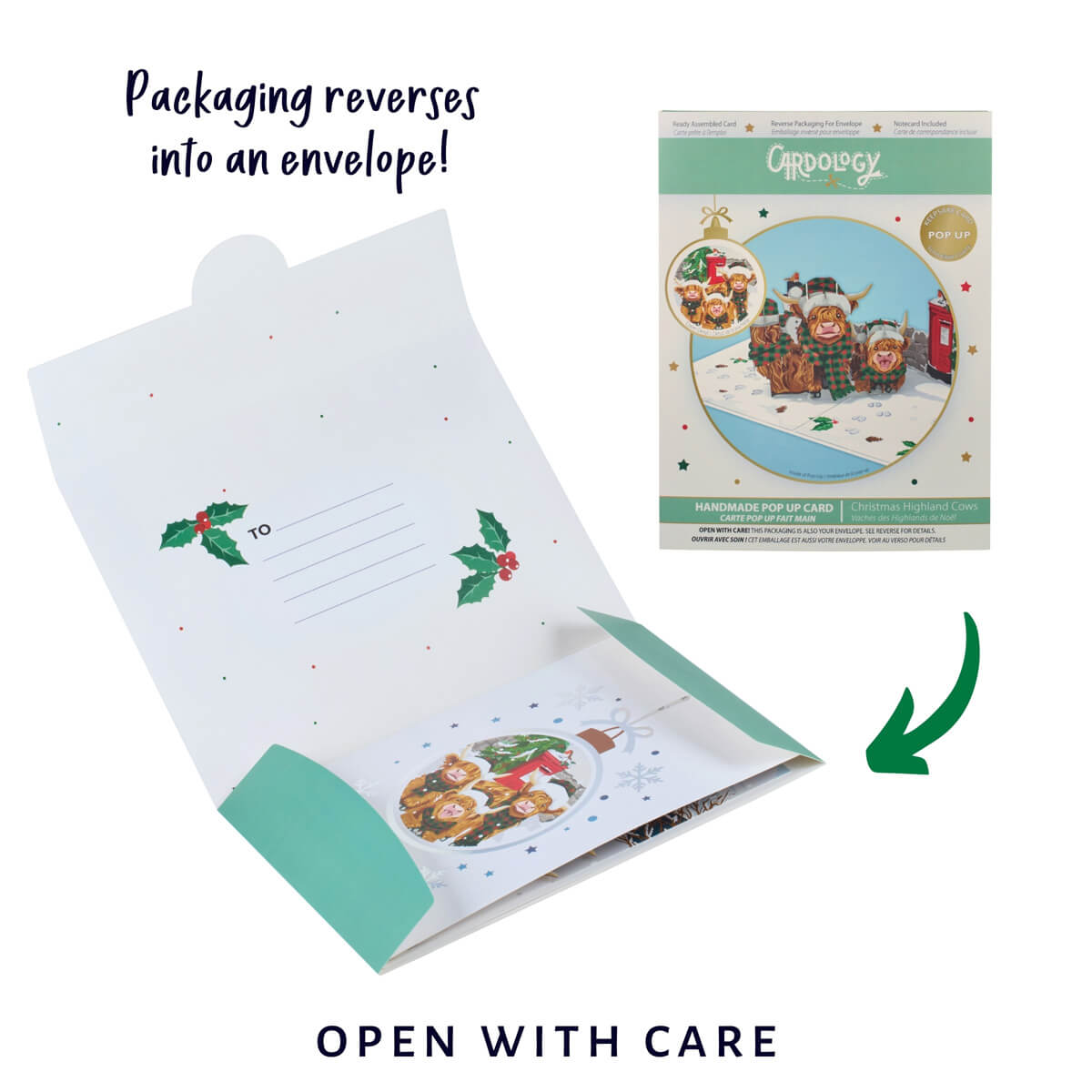 Christmas Highland Cow Pop Up Card