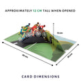 Load image into Gallery viewer, cycling pop up card by cardology - image of dimensions which are 30cm (l) x 20cm (w) and 12cm (h)
