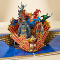 Load image into Gallery viewer, Justice League pop up card by Cardology on a cream backdrop
