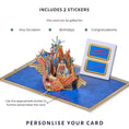 Load image into Gallery viewer, Justice League Pop-up card with superhero design and birthday card on a blue background
