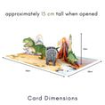 Load image into Gallery viewer, Dinosaurs Pop Up Card for Kids - Jurassic Park T-Rex Cards - Image of card dimensions which are 30cm (l) x 20cm (w) x 15cm (h)
