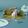 Load image into Gallery viewer, Labrador Pop Up Card by Cardology - lifestyle image of white labrador 3D card
