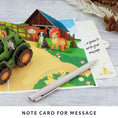 Load image into Gallery viewer, Farmyard Animals Pop Up Card by Cardology - slide out notecard to write message on
