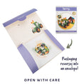 Load image into Gallery viewer, Farmyard Animals Pop Up Card by Cardology - image of the reversible packaging which converts into a gifting envelope
