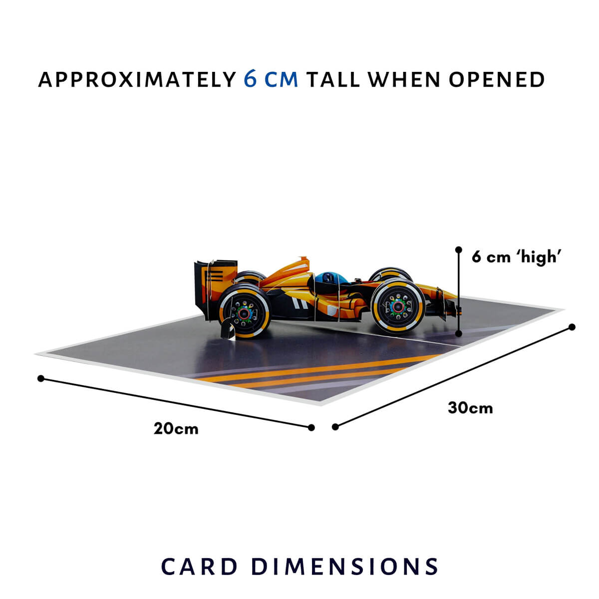 Racing Car Pop Up Card dimensions