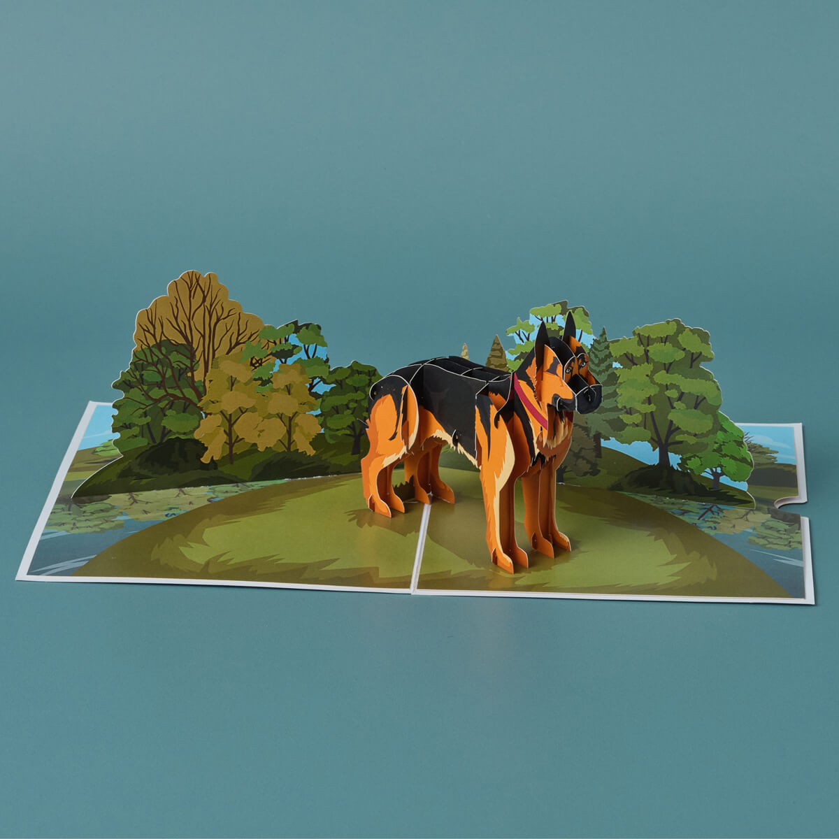 German Shepherd Pop Up Card For Birthday Card by Cardology - another close up image of 3D card open