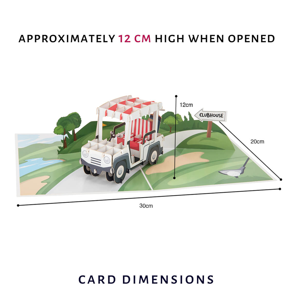 Golf pop up card by Cardology - image of Golf Card dimensions