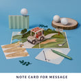 Load image into Gallery viewer, Golf pop up card by Cardology - image of notecard for message and stickers included
