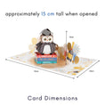 Load image into Gallery viewer, Graduation Congratulations 3D Pop Up Card - Wise Owl Graduation Handmade Gift for University, College, Nursery or Pre-School - Close up image of dimensions of the card  when open which is 30cm (l) x 20cm (w) x 15cm (h)
