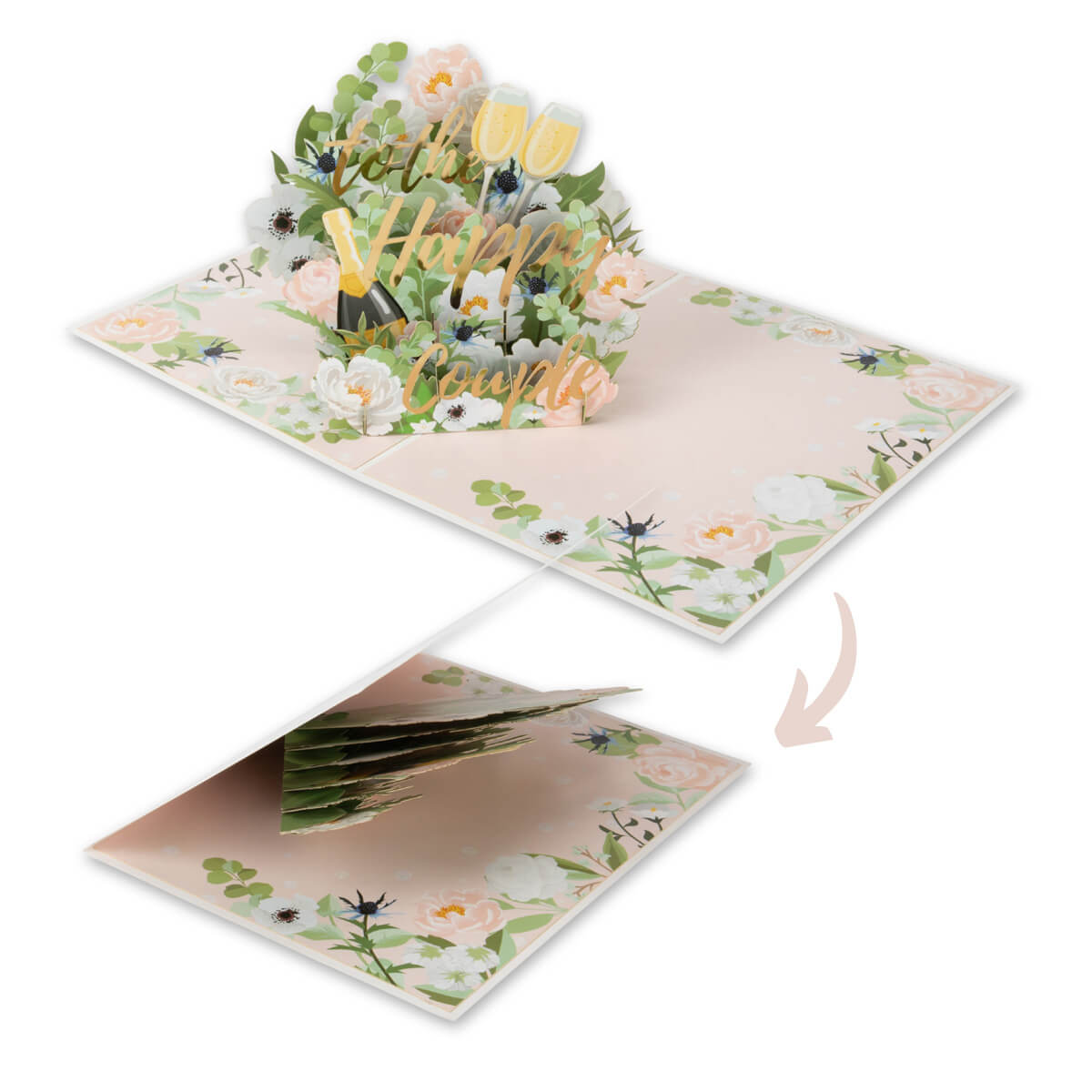 Happy Couple 3D Engagement Card - image of 3D card closing