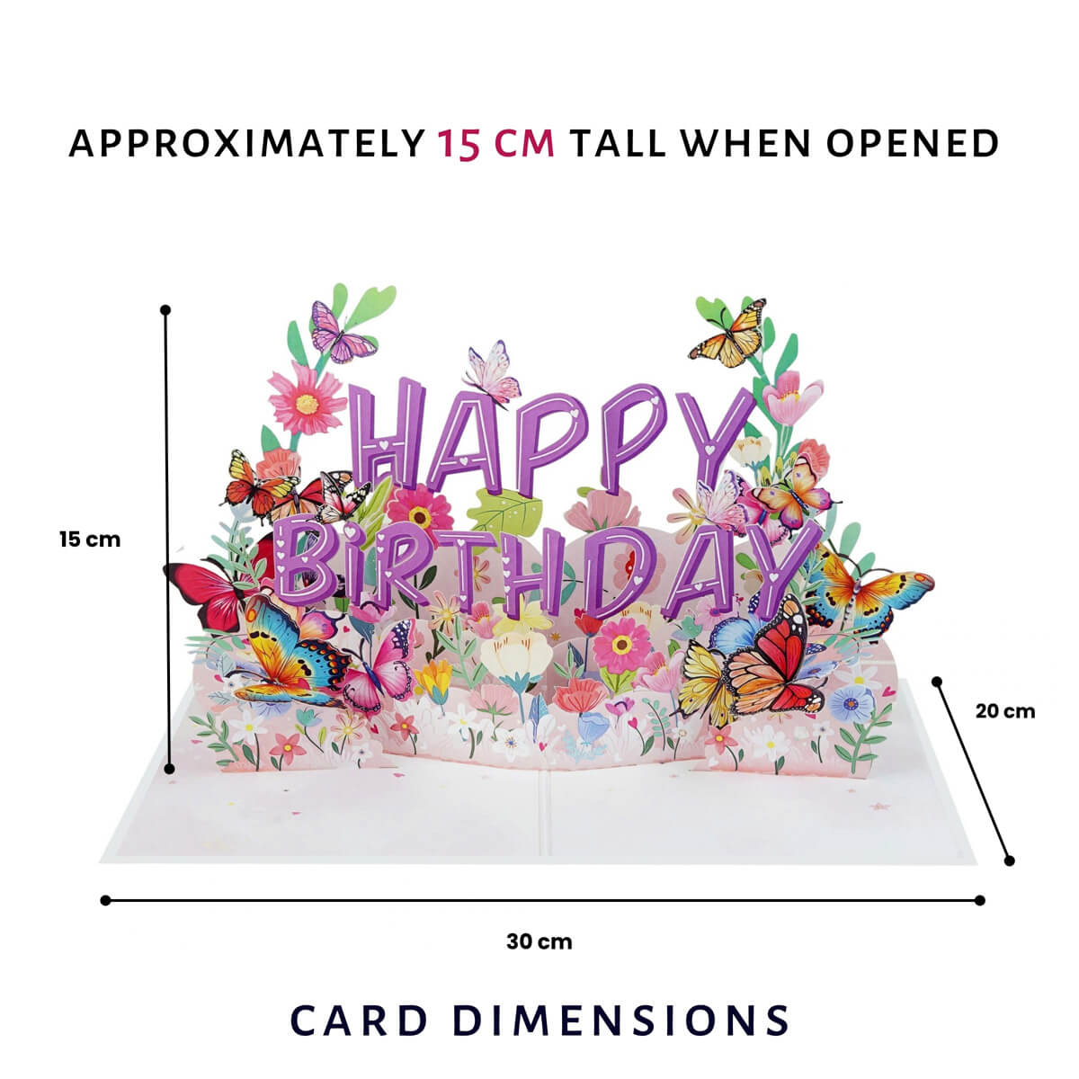 Happy Birthday Butterflies Pop Up Card dimensions