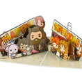 Load image into Gallery viewer, Harry Potter Pop-up birthday card with cartoon Harry Potter characters with a banner that says 'Happee Birthdae'
