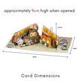 Load image into Gallery viewer, Harry Potter Pop-up birthday card with dimensions indicated on a white background
