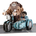 Load image into Gallery viewer, Harry Potter Hagrid Pop Up Card by Cardology - Happee Birthdae 3D Card - Close up image of card showing Hagrid and Harry Potter riding on his motorbike down Privet Drive.
