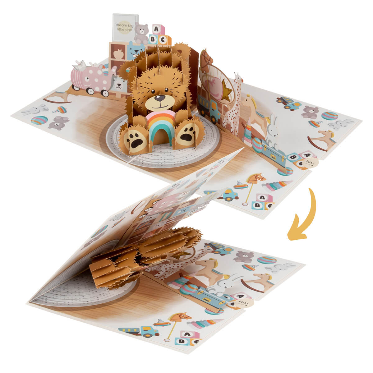 Image of the Cardology New Baby Bear Pop Up Card closing.