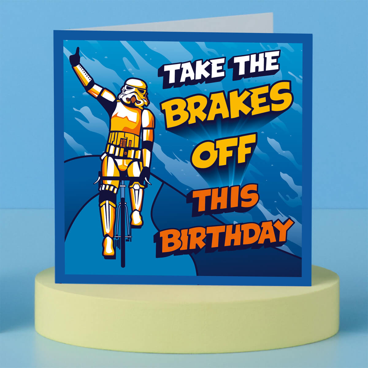 Original Stormtrooper Cycling Birthday Card - Officially Licensed by Cardology - lifestyle image