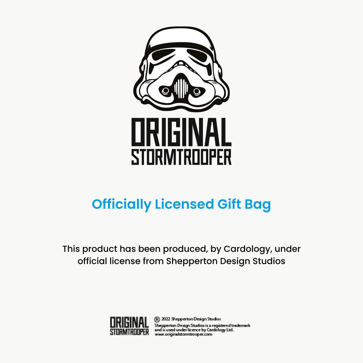 Original Stormtrooper Christmas Gift Bag - Medium sized - legal disclaimer.  This product has been produced by Cardology, under official license from Shepperton Design Studios