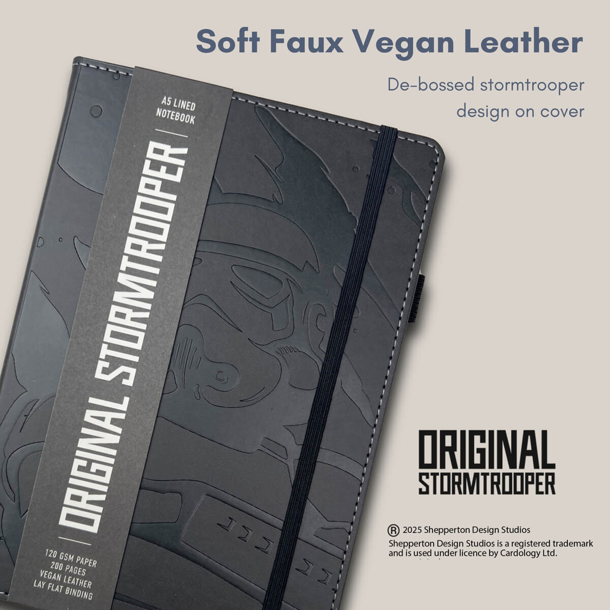 Original Stormtrooper A5 Lined Notebook Journal - black with de-bossed graphic of the Stormtrooper - soft faux vegan leather