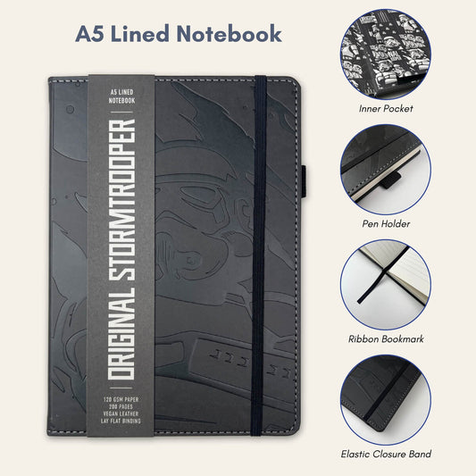 Original Stormtrooper A5 Lined Notebook Journal - black with subtle de-bossed graphic of the Stormtrooper - perfect gift for men