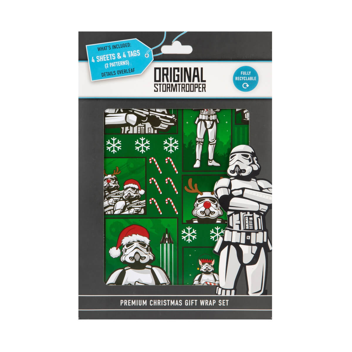 Original Stormtrooper Christmas Gift Wrap Pack of 4 - includes 4 sheets and 4 gift tags - close image of christmas wrapping paper