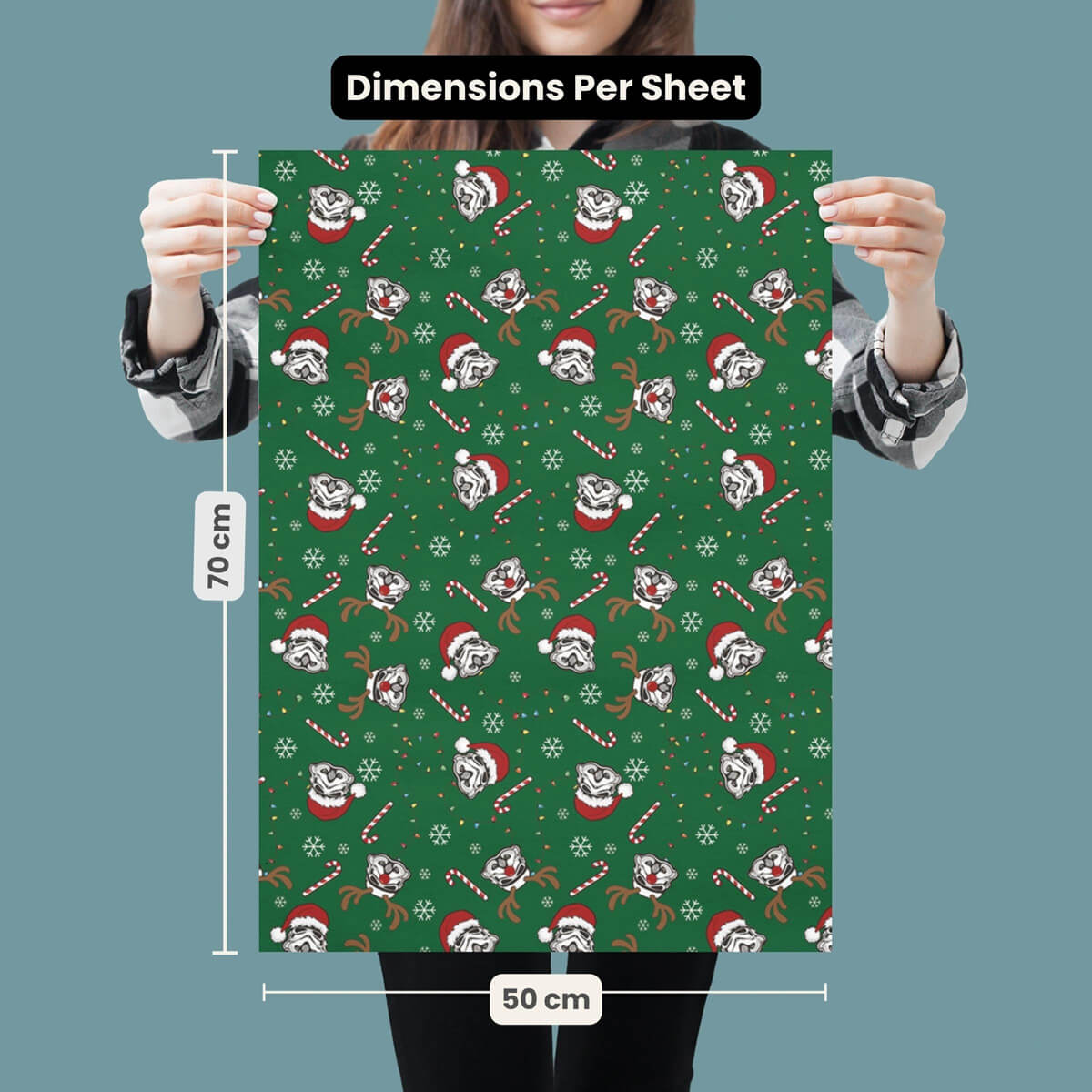 Original Stormtrooper Christmas Gift Wrap Pack of 4 - includes 4 sheets and 4 gift tags - image of pattern 2 dimensions which is 50cm x 70cm per sheet